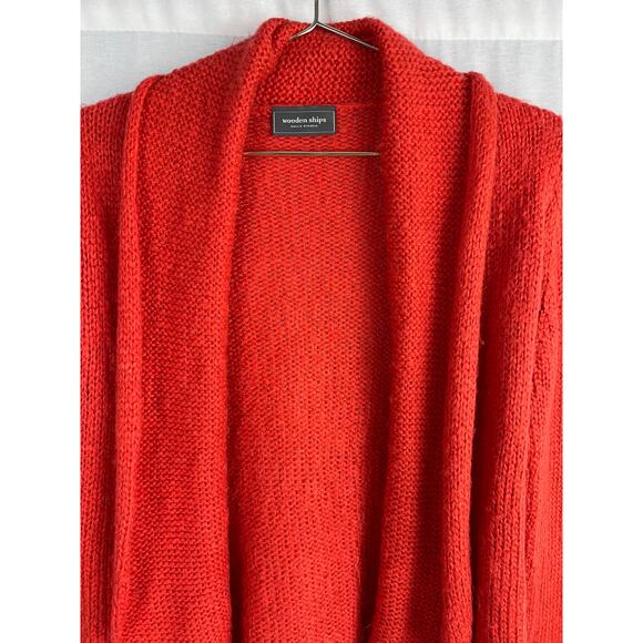 Wooden Ships Sweater Open Front Cardigan Red Mohair Wool Cozy Casual Autumn Fall - Picture 2 of 6
